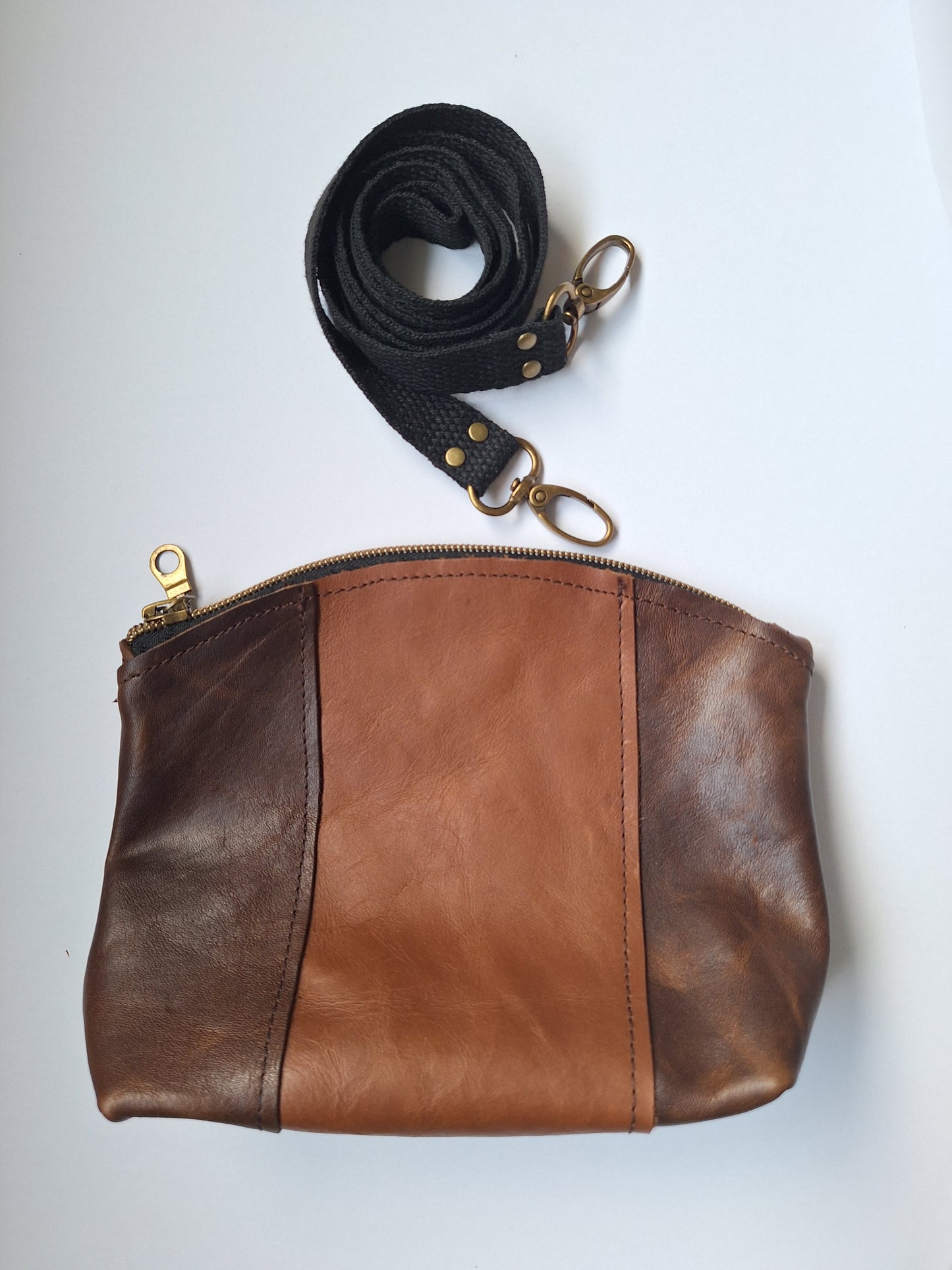 Two-Tone reclaimed leather cross body bag